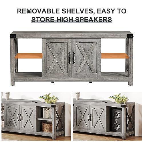 GAOMON 60 Inch TV Stand for TV up to 50 inches,60 inches and 65 Inches, Farmhouse Wood Stand TV Cabinet Entertainment Center with Storage and Adjustable Shelves (Grey)