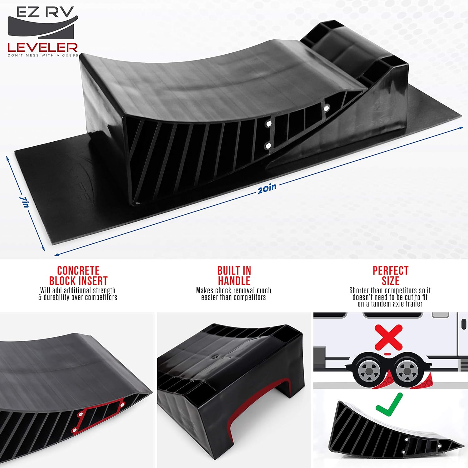 EZ RV Leveler - Curved Leveling Ramp with Chocks and Rubber Mat - RV Trailer Camper Leveling Blocks - 1 Pack for Single Axle Campers