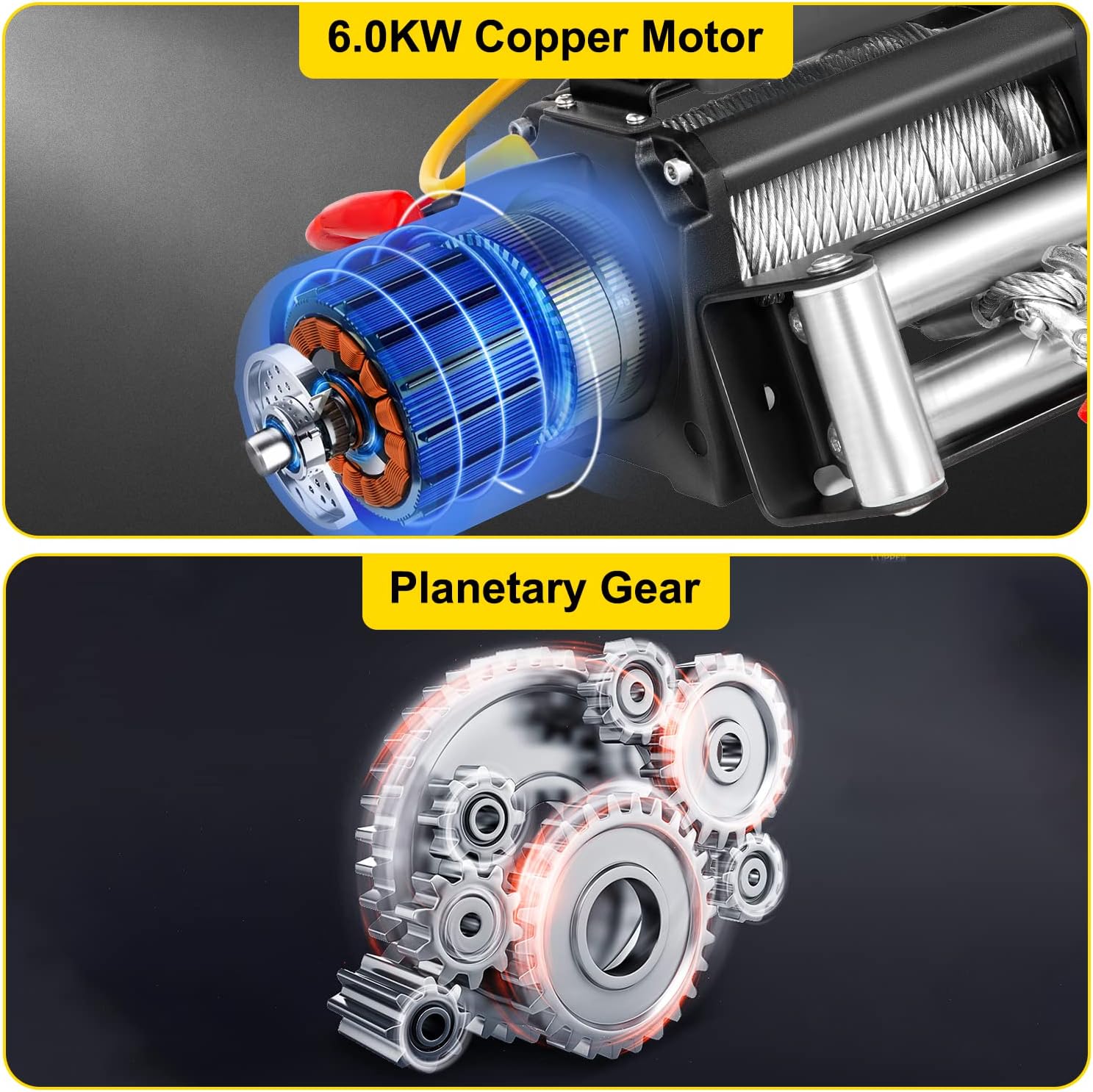 VEVOR Electric Winch 15500lb Load Capacity Truck Winch Compatible with Jeep Truck SUV 93.5ft/28m Cable Steel 12V Power Winch with Wireless Remote Control, Powerful Motor for ATV UTV Off Road Trailer