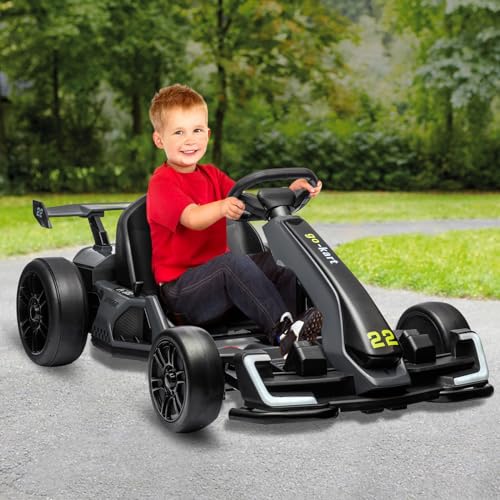 24V Electric Go Kart,300W Powerful Drift Kart for Kids, Electric Pedal Kart,with 300W Strong Motor, Drift/Sport Mode, Big Battery, Eva Tire,Length Adjustmen for Outdoor Racing Toy-White