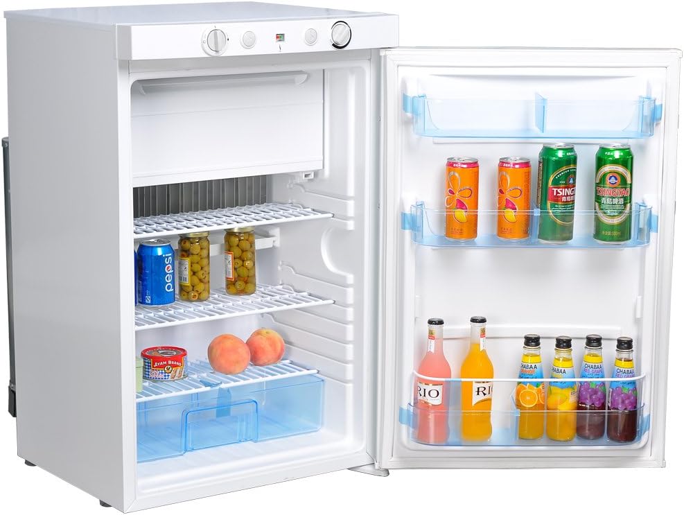 SMETA RV Propane Refrigerator with Freezer 12V/110V/Gas LPG, No Noise, RV Fridge for Dorm Office Garage Motorhome Caravan, Single Door, 3.5 Cu.Ft, White