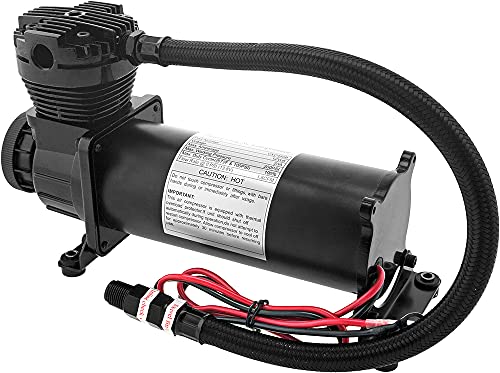 Vixen Air 200 PSI Heavy Duty Suspension/Air Ride/Bag/Train Horn Air Compressor/Pump with 3/8" Braided Hose, 3/8" NPT Check Valve and Remote Mount Air Filter Kit 12V Chrome (Dual Pack) VXC480CDP