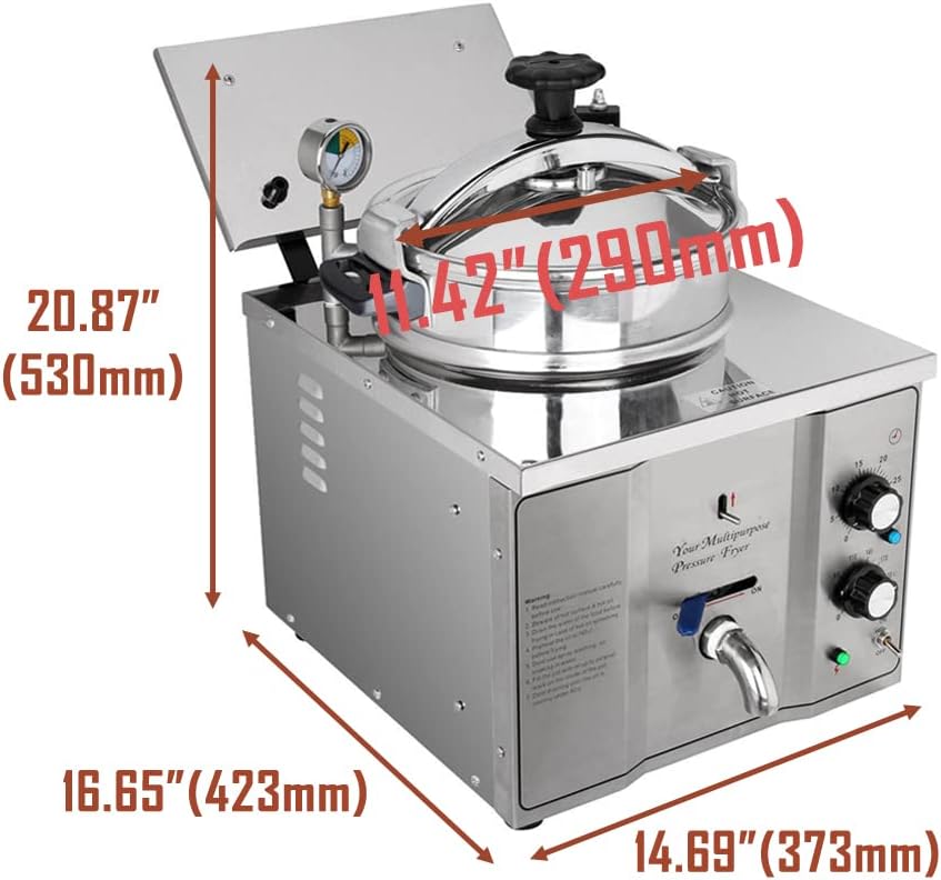 16L Commercial Electric Pressure Fryer Stainless Steel Countertop Pressure Fryer Electric Pressure Deep Fryer Cooking Professional Tabletop Restaurant Kitchen Frying Machine 110V 2.4KW