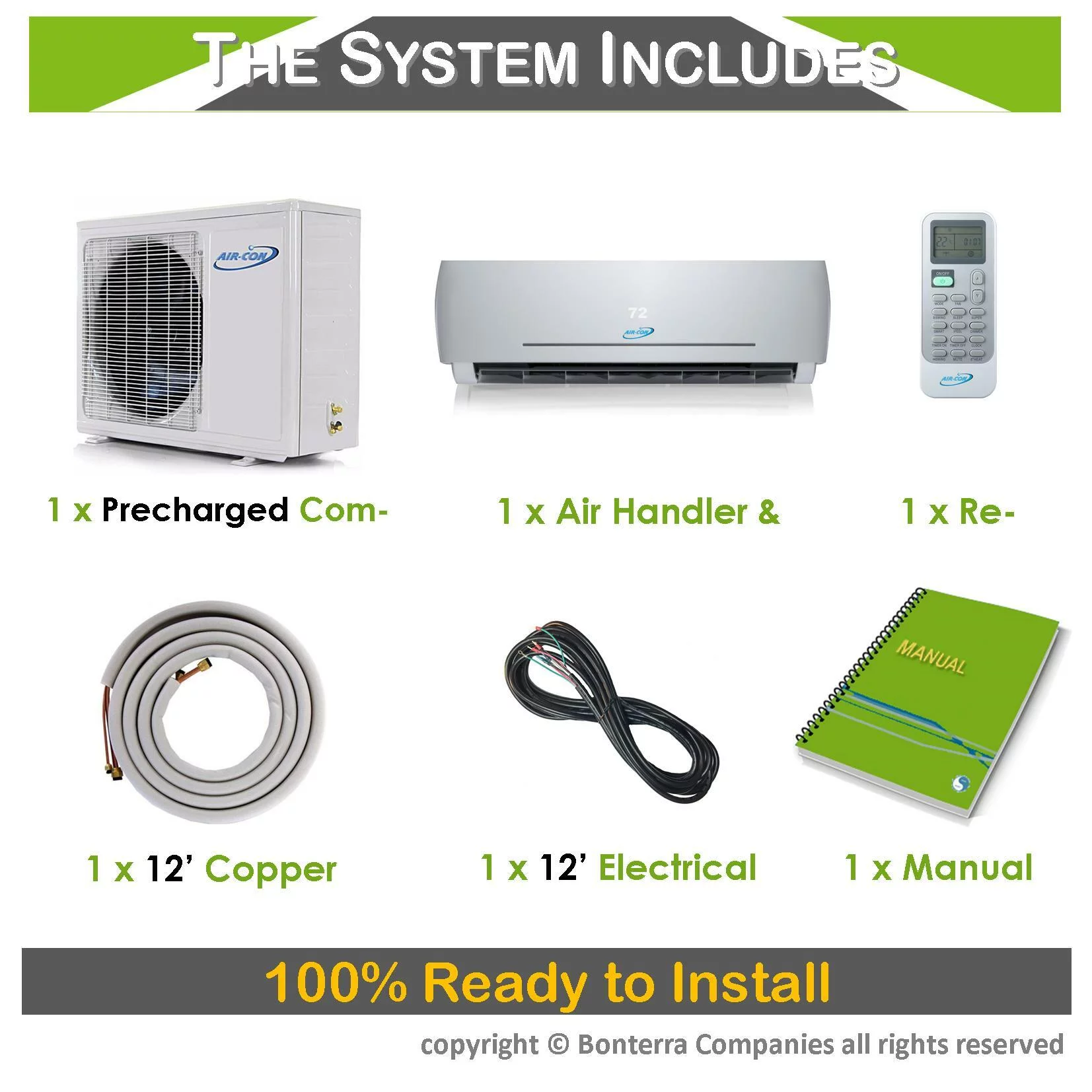 24000 BTU Ductless Air Conditioner Mini Split AC/Heating System 2 Ton Pre-Charged Inverter Heat Pump 21 SEER USA Parts & Support