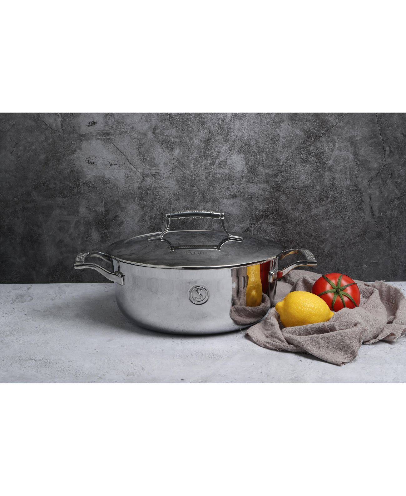 Saveur Selects 4 qt. Tri-Ply Stainless Steel Chef&s Pan with Lid