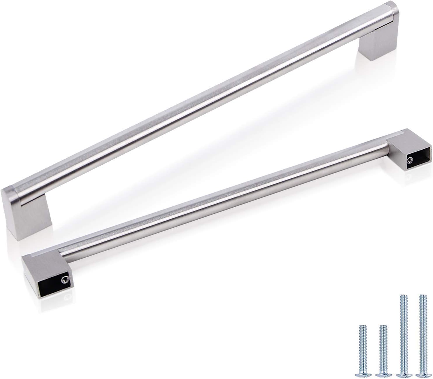 (30 Pack) Probrico 5 Hole Centers Euro Cabinet Pulls Modern Round Bar Pull with Square Base Satin Nickel Stainless Steel Kitchen Bathroom Drawer Dresser Furniture Cabinet Hardware