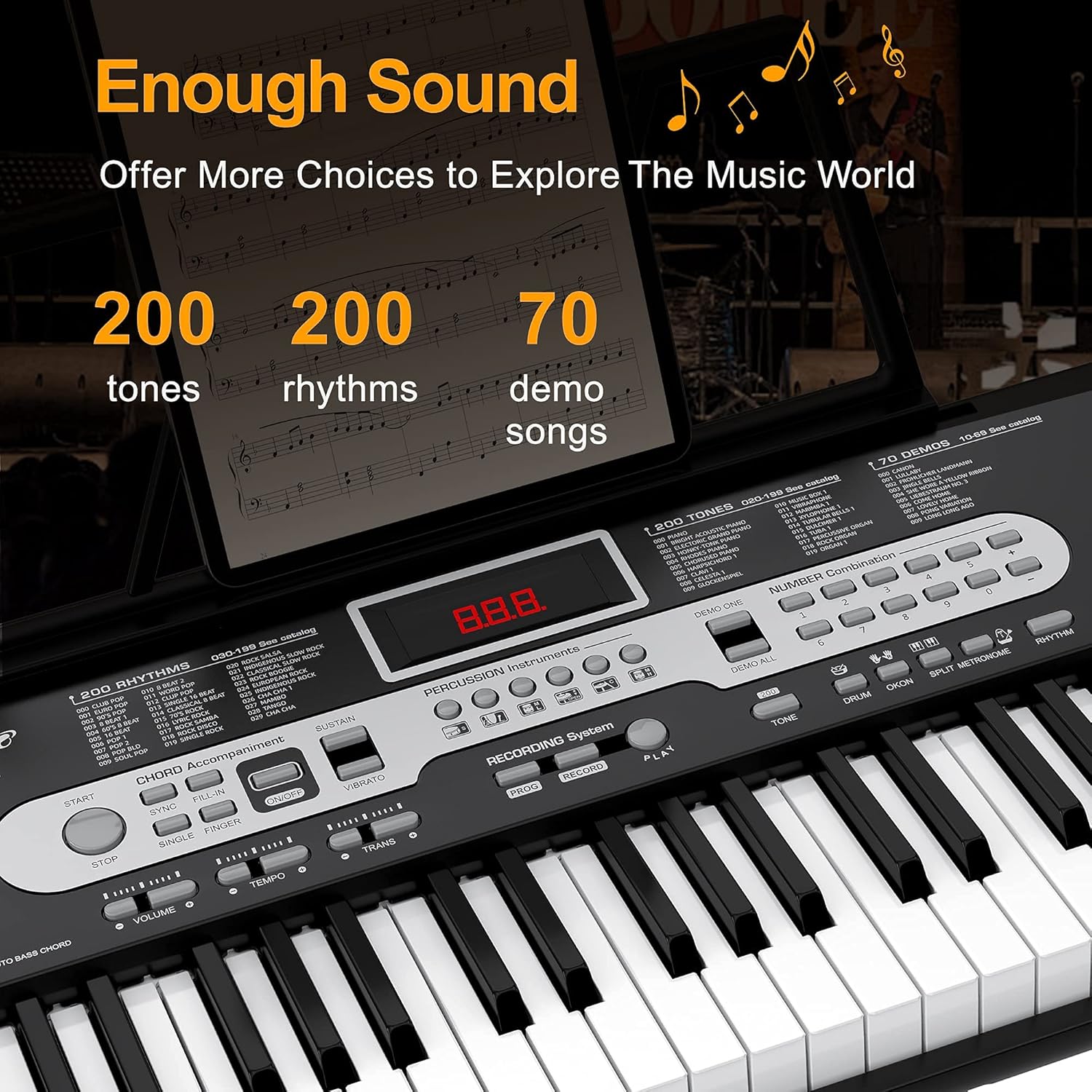 61-Key Electric Keyboard Piano, Amyove Portable Piano Keyboards for Beginners with LCD Display, Headphones, Microphone, Power Supply, Sheet Music Stand, Bench & Stand