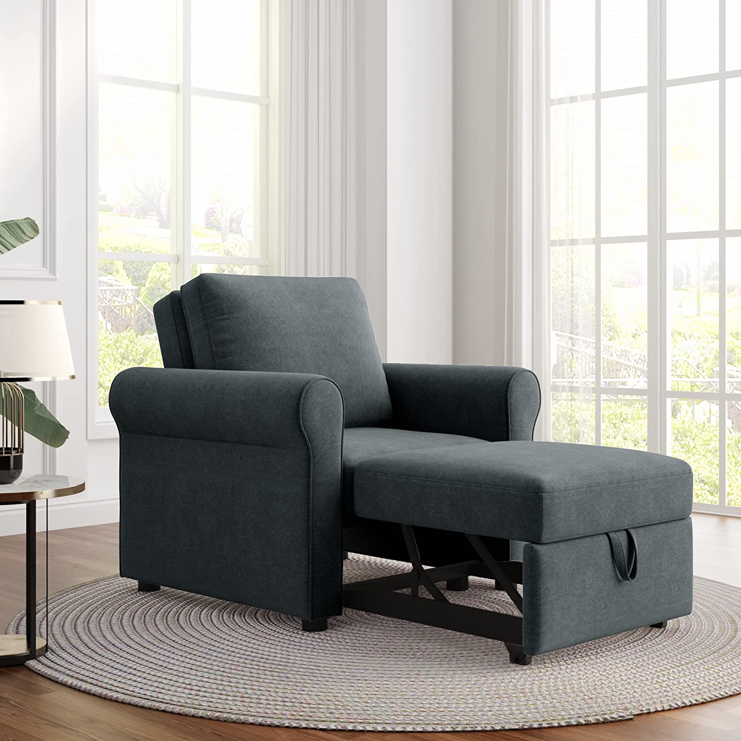Sofa Bed Chair, Convertible Sleeper Chair Bed, Adjust Backrest Into A Sofa, Single Bed, Modern Chair Bed For Living Room Bedroom, Dark Blue