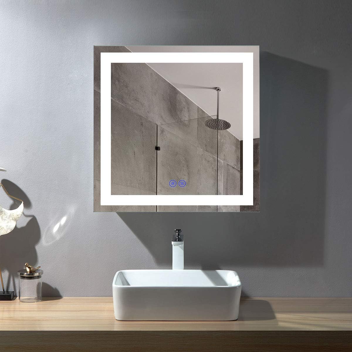 BHBL 60 x 36 Inch Illuminated LED Bathroom Mirror with Smart Button, Anti Fog, Dimmable, Bluetooth Speakers, Vertical & Horizontal Mount, Hotel Office Bar Mirror (D224-6036A)
