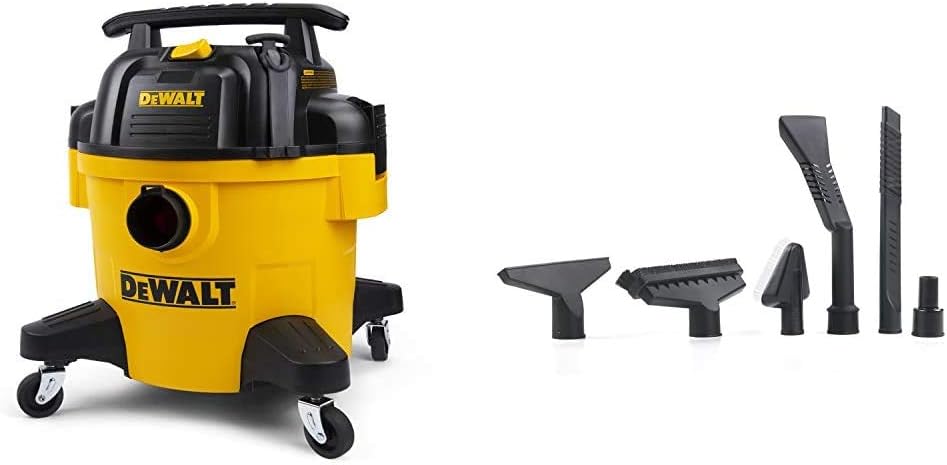 DEWALT DXV06P 6 Gallon Poly Wet/Dry Vac, Yellow & Workshop Wet/Dry Vacs Vacuum Accessories WS17854A 1-7/8-Inch Shop Vacuum Attachment Kit for Use with A Shop Vacuum with Homeowners in Mind