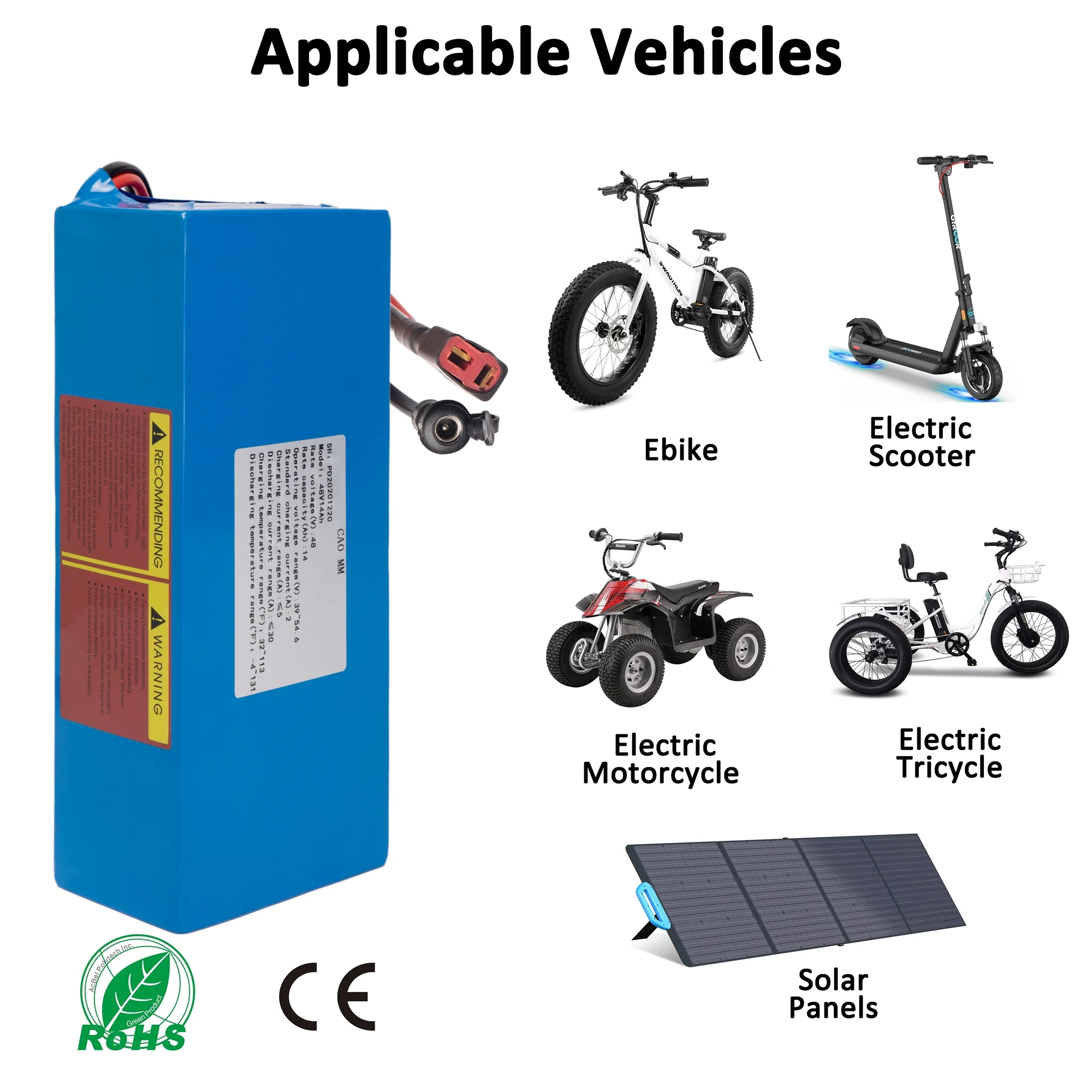 Ebike Battery 48V 8Ah Lithium Battery 30A BMS with Charger 48V Battery for 750W Electric Bike Motorcycle