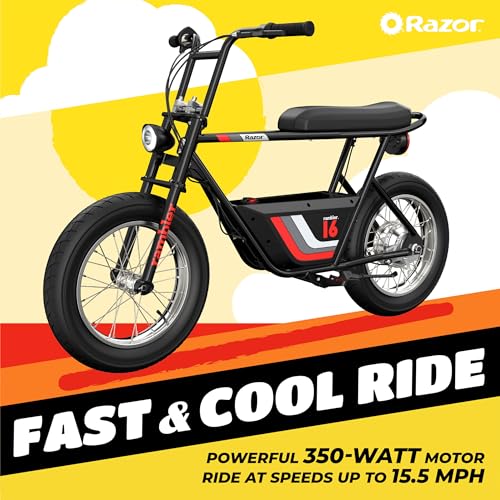 Razor Rambler 16 – 36V Electric Minibike with Retro Style, Up to 15.5 MPH, Up to 11.5 Miles Range & Retrospec Dakota Bicycle/Skateboard Helmet for Adults - Commuter, Bike, Skate, Scooter