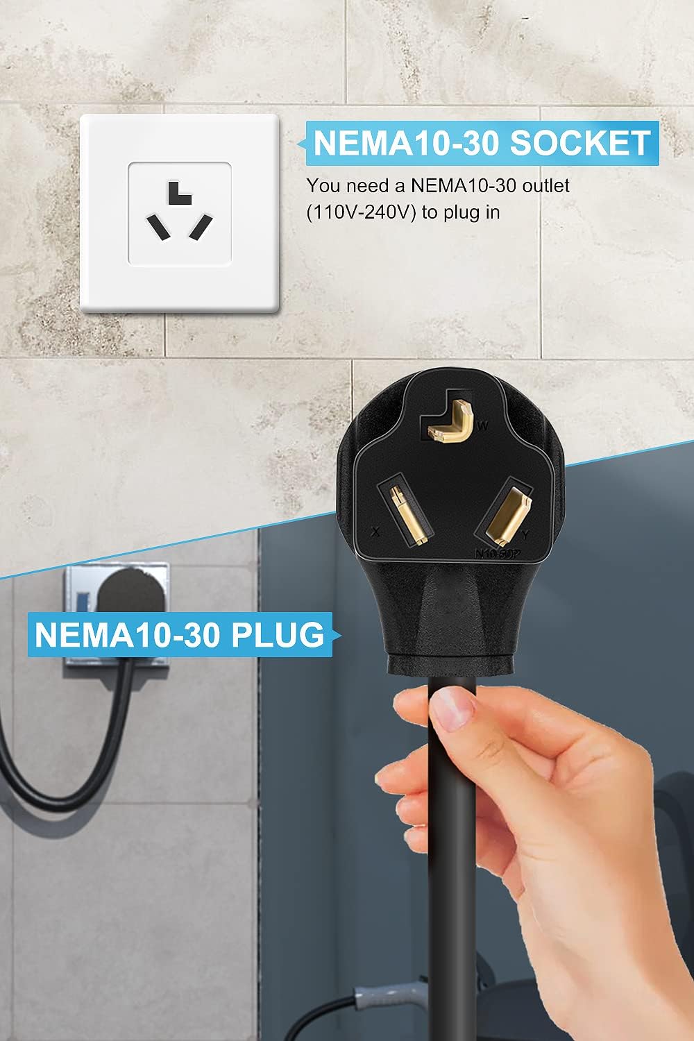 MEGEAR Level 2 EV Charger(240V, 16A, 25ft), Portable EVSE Home Electric Vehicle EV Charging Station (NEMA 10-30 Plug)