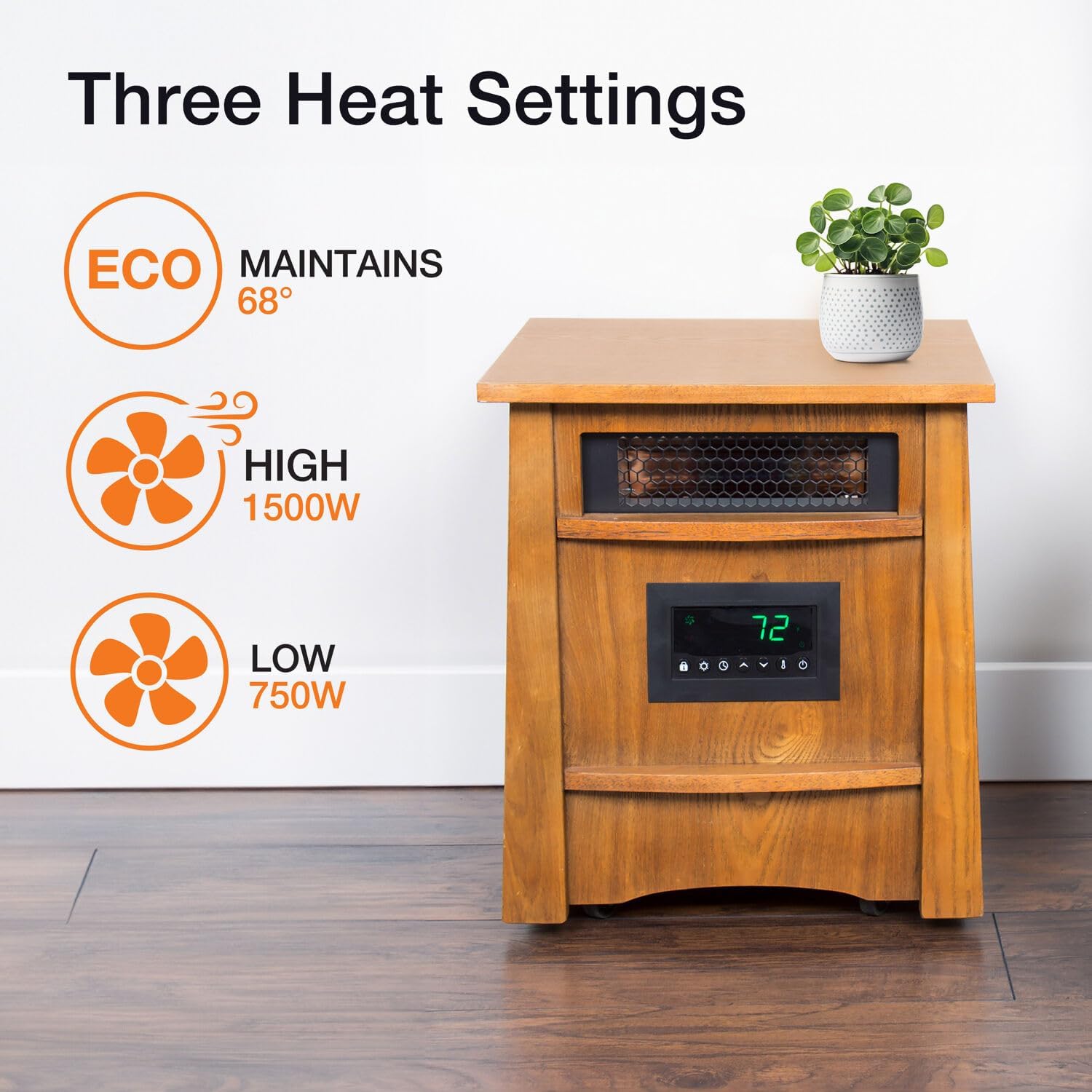 Lifesmart 8 Element Infrared Wood Cabinet Heater with Remote Control, Portable Infrared Cabinet Heater for Bedroom, Living Room, and Basement with Cool Touch Exterior Cabinet and Overheat Protection