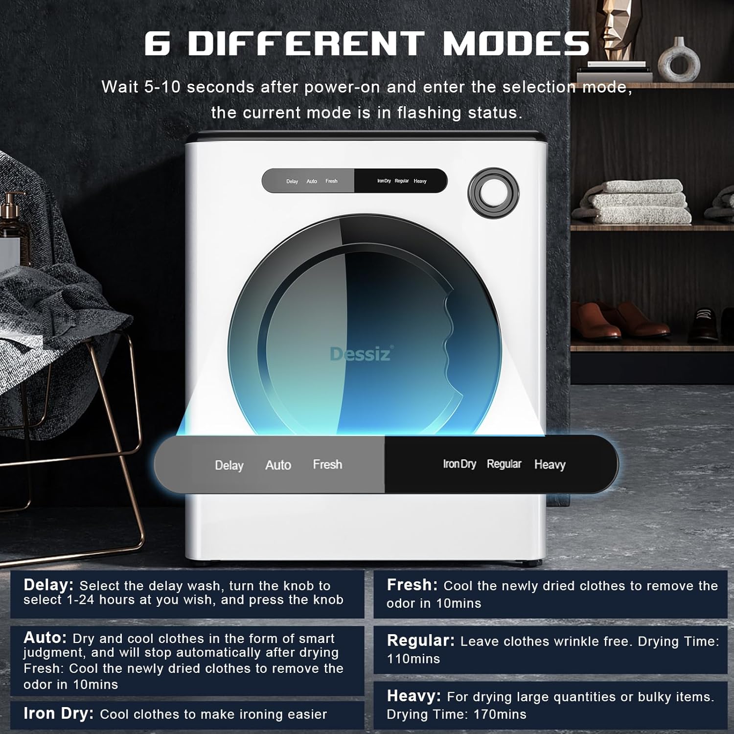 11LBS Capacity Compact Laundry Dryer, 110V 970W Portable Clothes Dryer Machine for Small Spaces RVs and Apartments Quiet, Sturdy and Easy to Use, Supplemental Dryer for Laundry Machines Drying