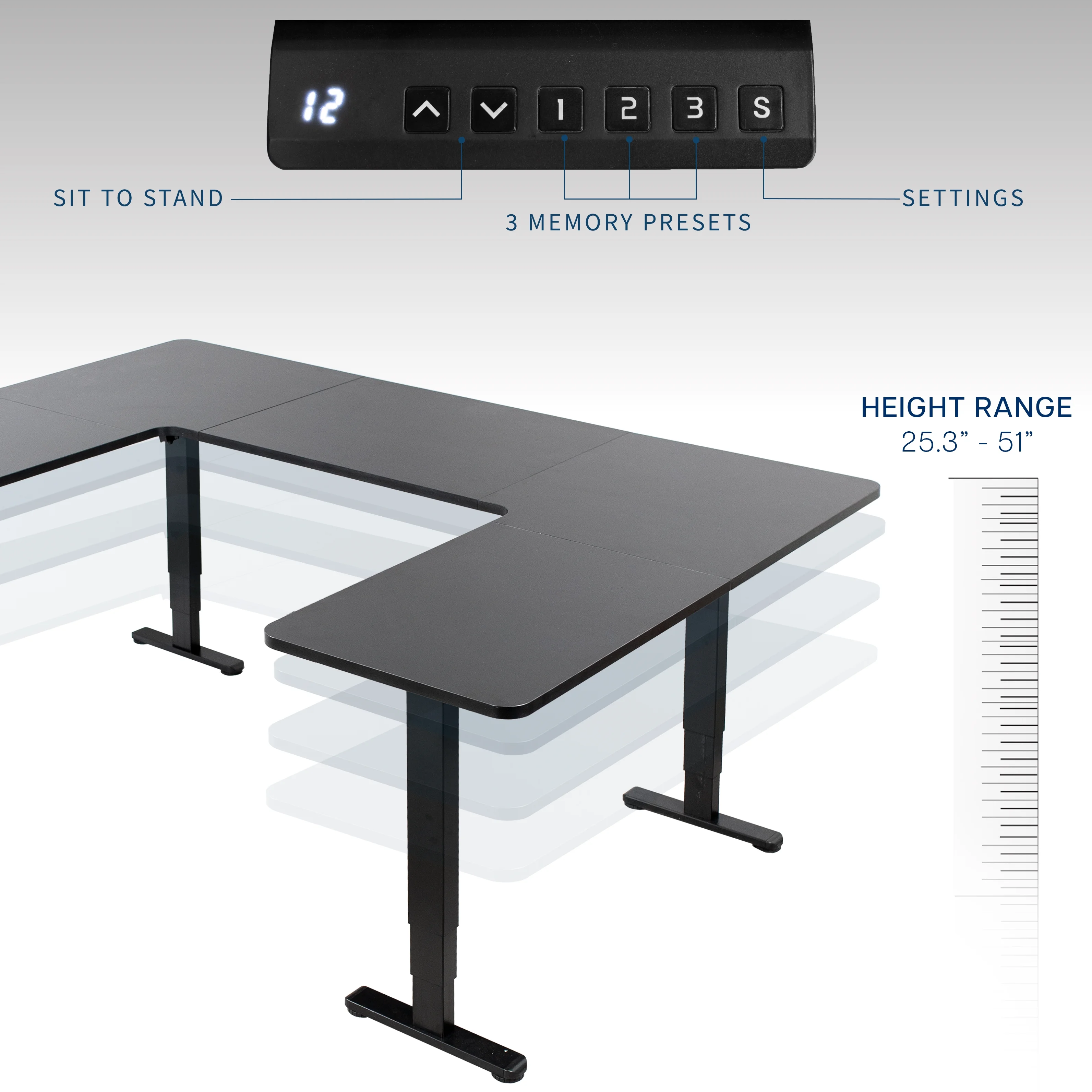VIVO Black U-Shaped 83" x 60" Height Adjustable 4-Leg Electric Standing Desk