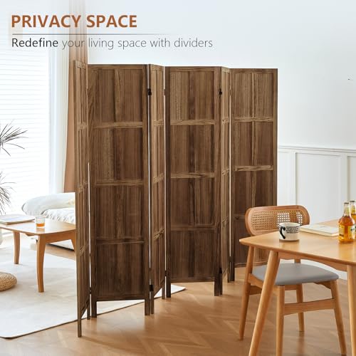 Wood Room Divider 4 Panel, 5.6 FT Tall Room Divider and Folding Privacy Screen, Partition Divider for Room Separation, Wooden Wall Divider Screen for Home Office Bedroom (Retro White)