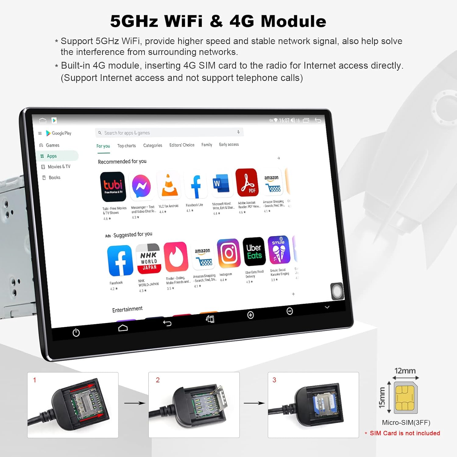 JOYING Carplay Stereo 11.6 Inch Octa Core Double Din Car Stereo Android 10 Navigation Car Stereo With Full-Fit 1920x1080 Screen 8GB+128GB Support Bluetooth 5.1/AM/FM Radio/4G Module/DVR/Back-Up Camera
