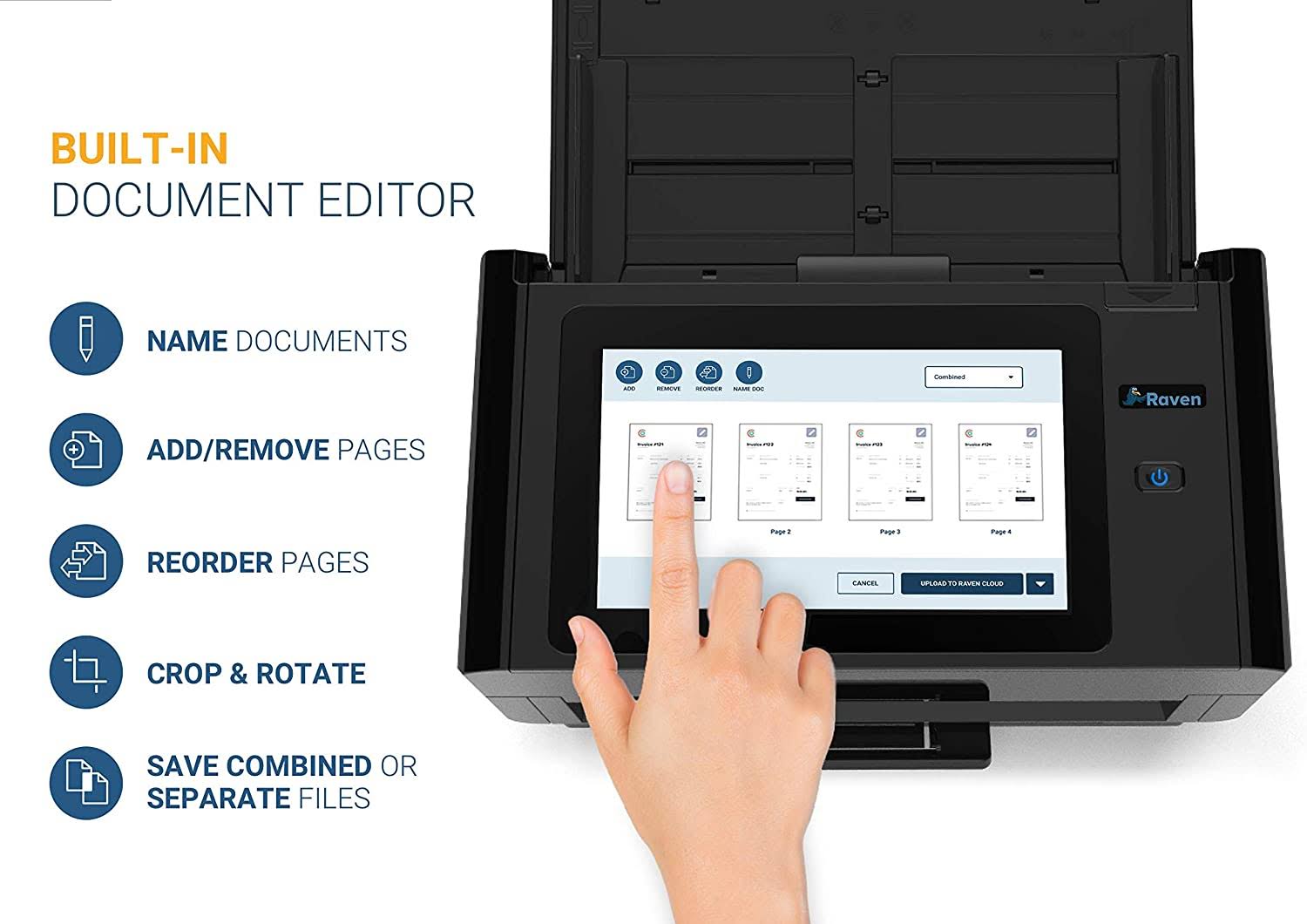 Raven Pro Document Scanner - Huge Touchscreen, High Speed Color Duplex Feeder (adf), Wireless Scan to Cloud, Wifi, Ethernet, USB