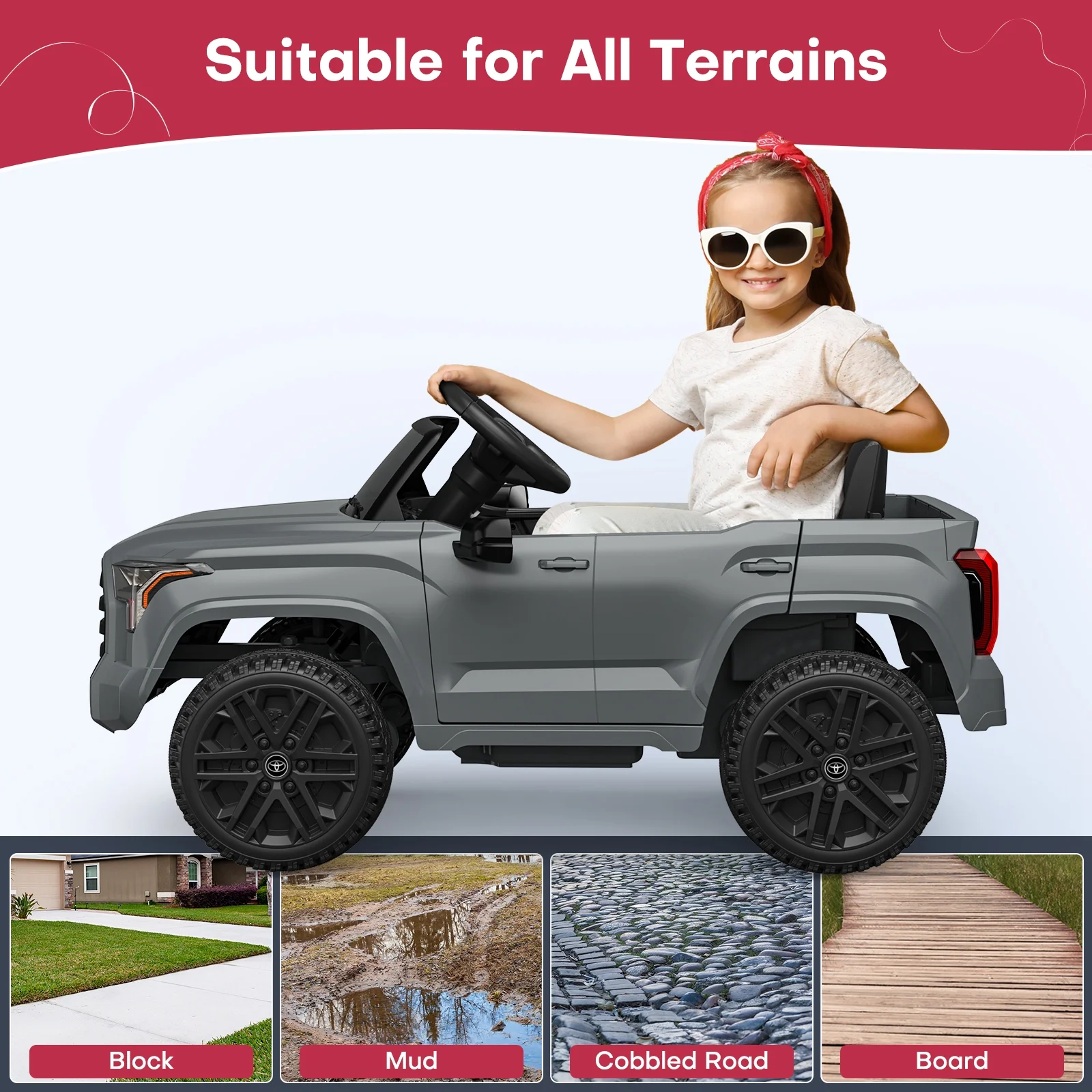 Teoayeah 12 V Kids Ride on Car w/Parent Remote Control, 12V4.5Ah Battery Powered Electric Car Ride on Toys, Kids Electric Vehicles with Wireless Music, Storage Space, Licensed TOYOTA Gray - Curated Treasures Market