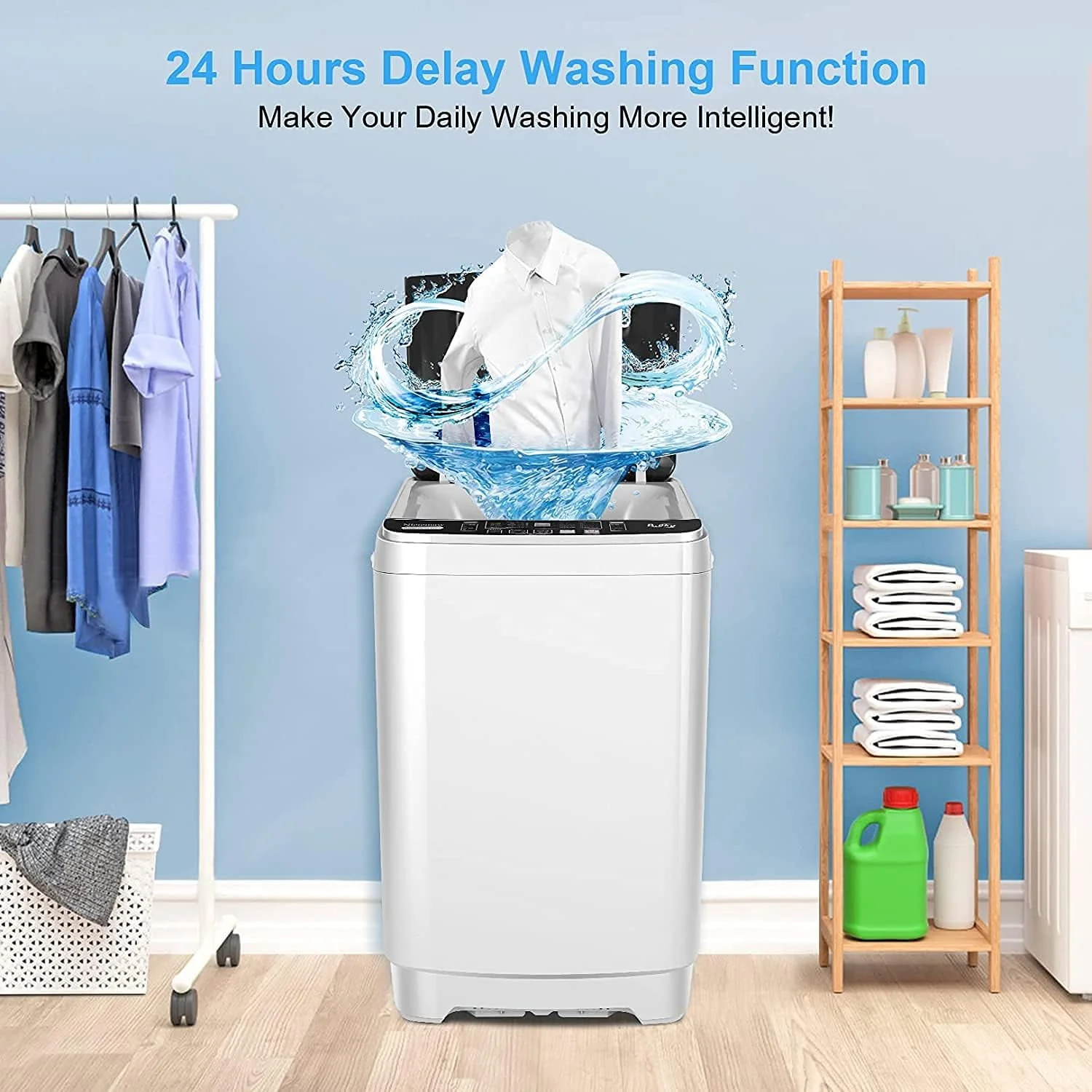 Qhomic Portable Washing Machine, 17.8lbs Large Capacity Fully-Automatic Laundry Washer 1.9Cu.ft Washer Machine Ideal for Apartments Dorms Families
