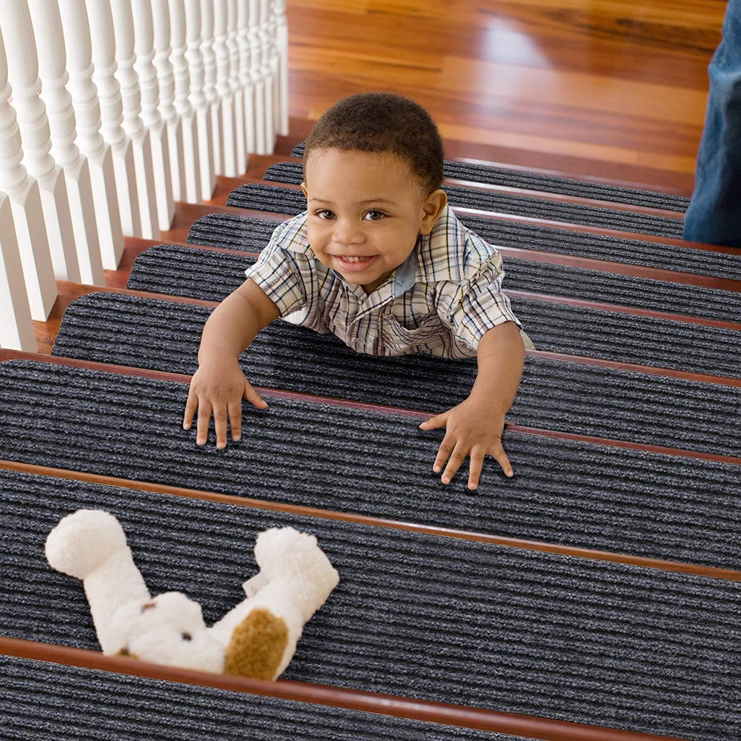 TreadSafe Carpet Stair Treads Non-Slip | 8"x30" Set of 15 | Non Slip Backing | Non Slip Stair Runner for Safety and Grip for Kids Elders and Dogs (Brown)