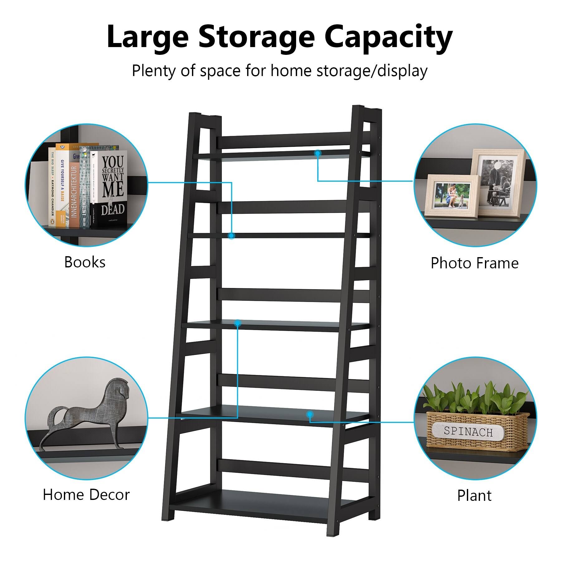 5-Tier Ladder Bookshelf Bookcase, 5 Shelf Ladder Shelves for Living Room - Brown