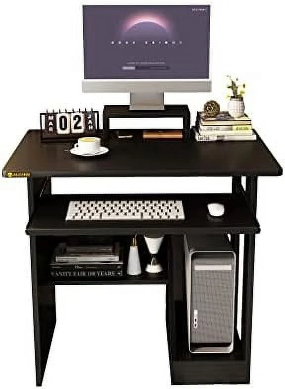 Small Computer Desk for  Office - Compact Desktop PC and Laptop Study Gaming Table with  Drawer  Shelves  and Keyboard Tray - Ideal for Small Spaces  Students