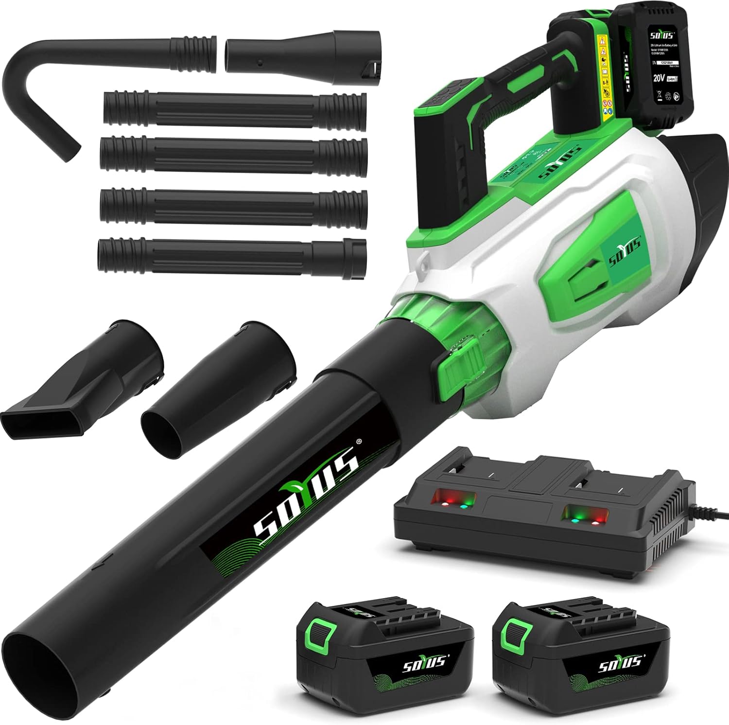 Leaf Blower Cordless Battery and Charger SOYUS 20V Blowers for Lawn Care 350CFM Leaf Blower Battery Operated for Leaf Blowing Debris Dust Cleaning Snow Blower 2PCS 2.0Ah Batteries Included