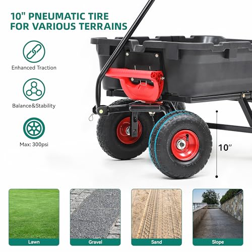 800lbs Garden Dump Cart, Heavy Duty Yard Dump Wagon with 10" Pneumatic Tires, Utility Cart for Yard, Farm and Garden