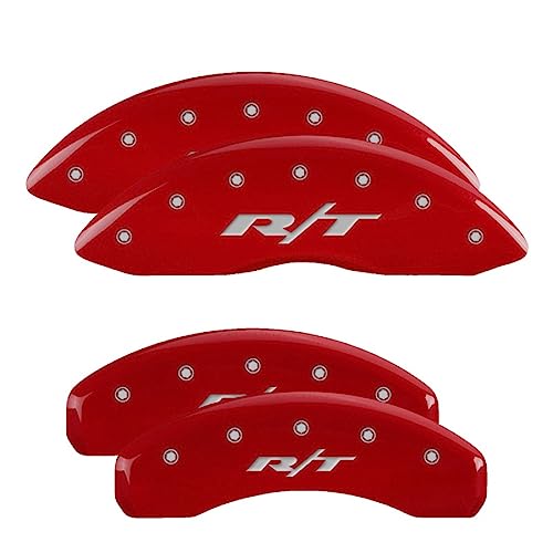 MGP Brake Caliper Covers for Dodge Durango 2011-2022 with Red Powder Coated Finish Engraved Silver RT1 Logo, Aluminum Front and Rear Caliper Cover (Set of 4)