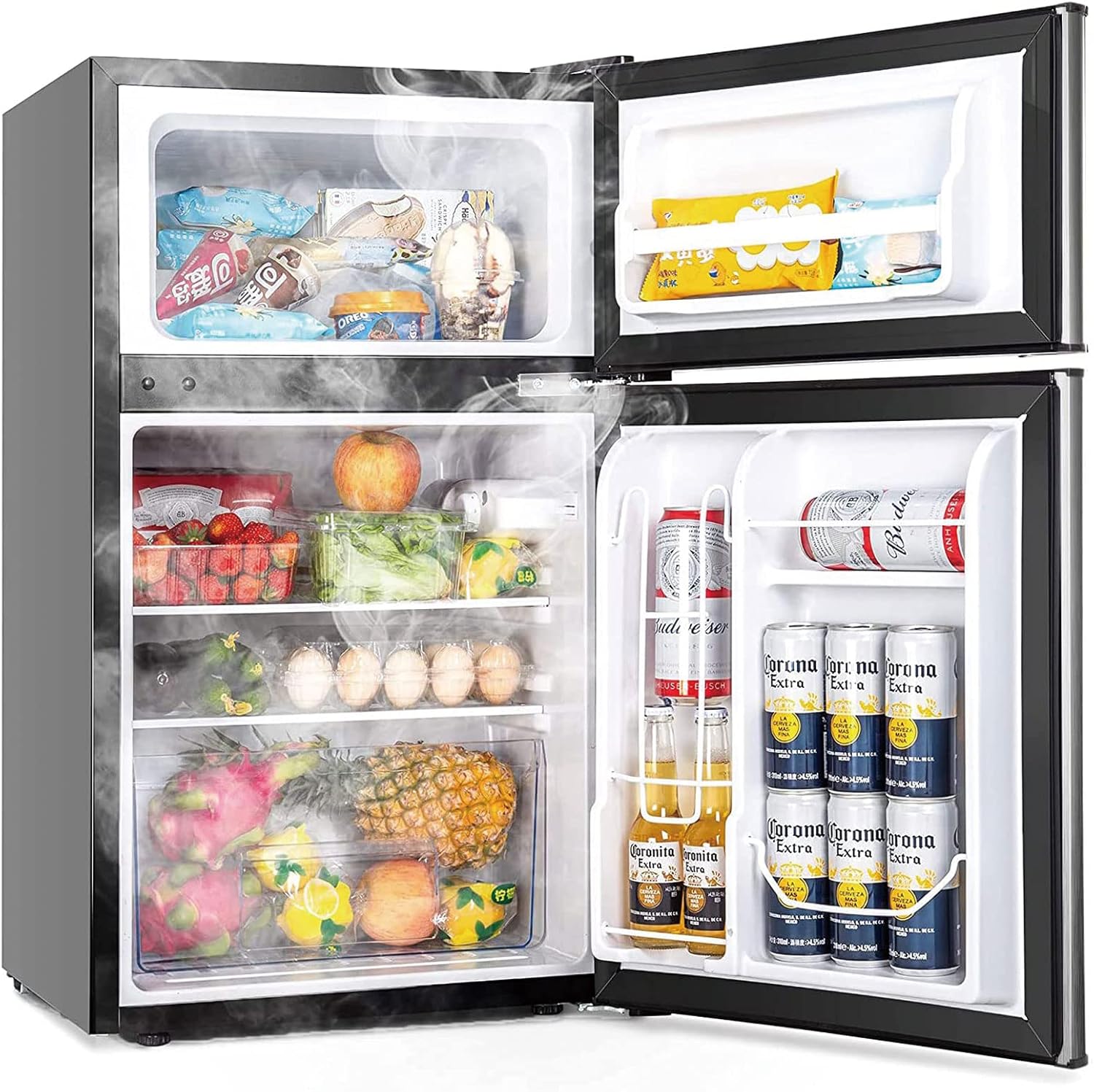 3.2 Cu.Ft Mini Refrigerator Compact Refrigerator Mini Fridge Stainless Steel with Freezer,2 door, for Dorm,Garage, Camper, Basement or Office,Silver, ‎Silver, ‎19.1 x 20.1 x 33.5 inches
