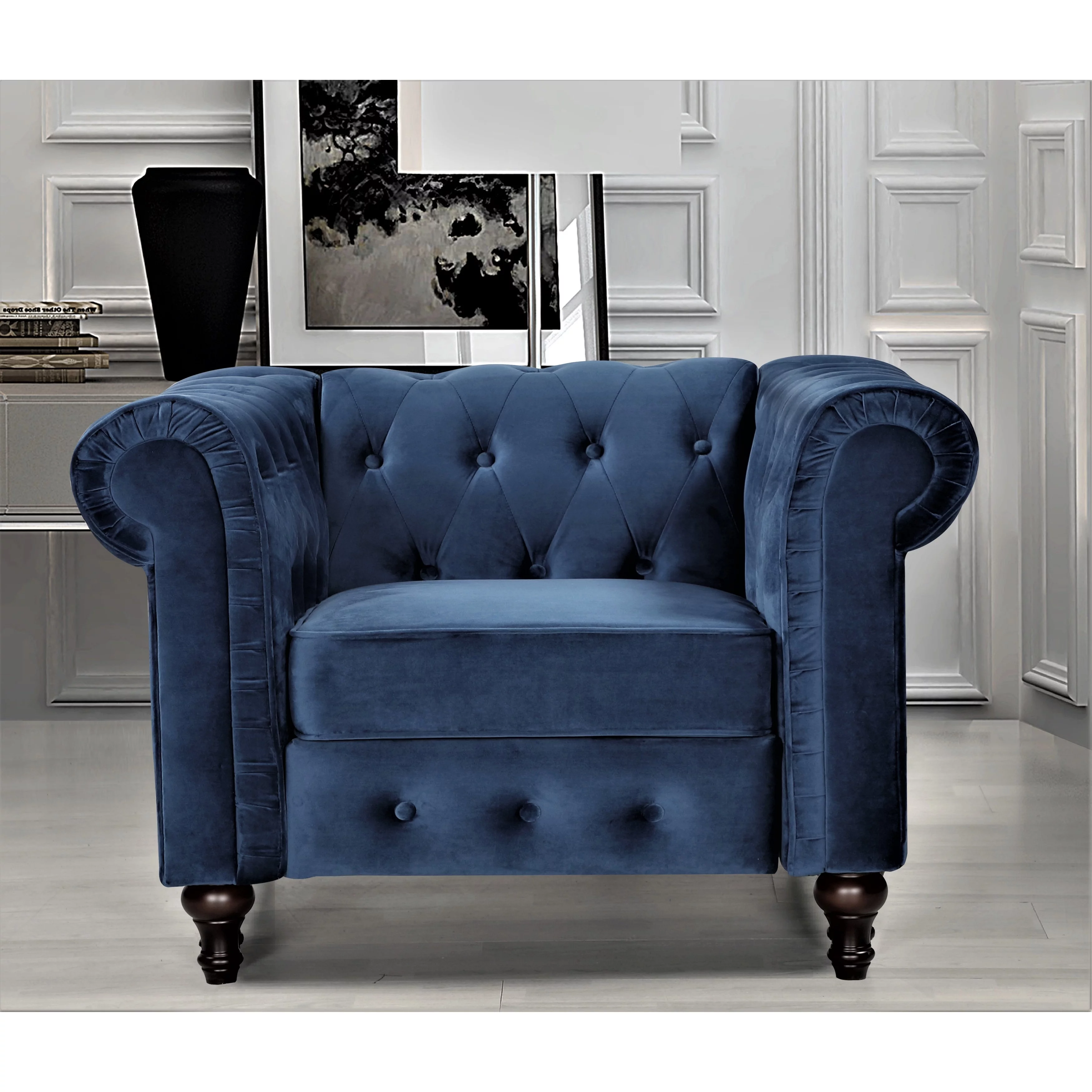 US Pride Furniture Brooks Classic Chesterfield Chair Grey Velvet Velvet