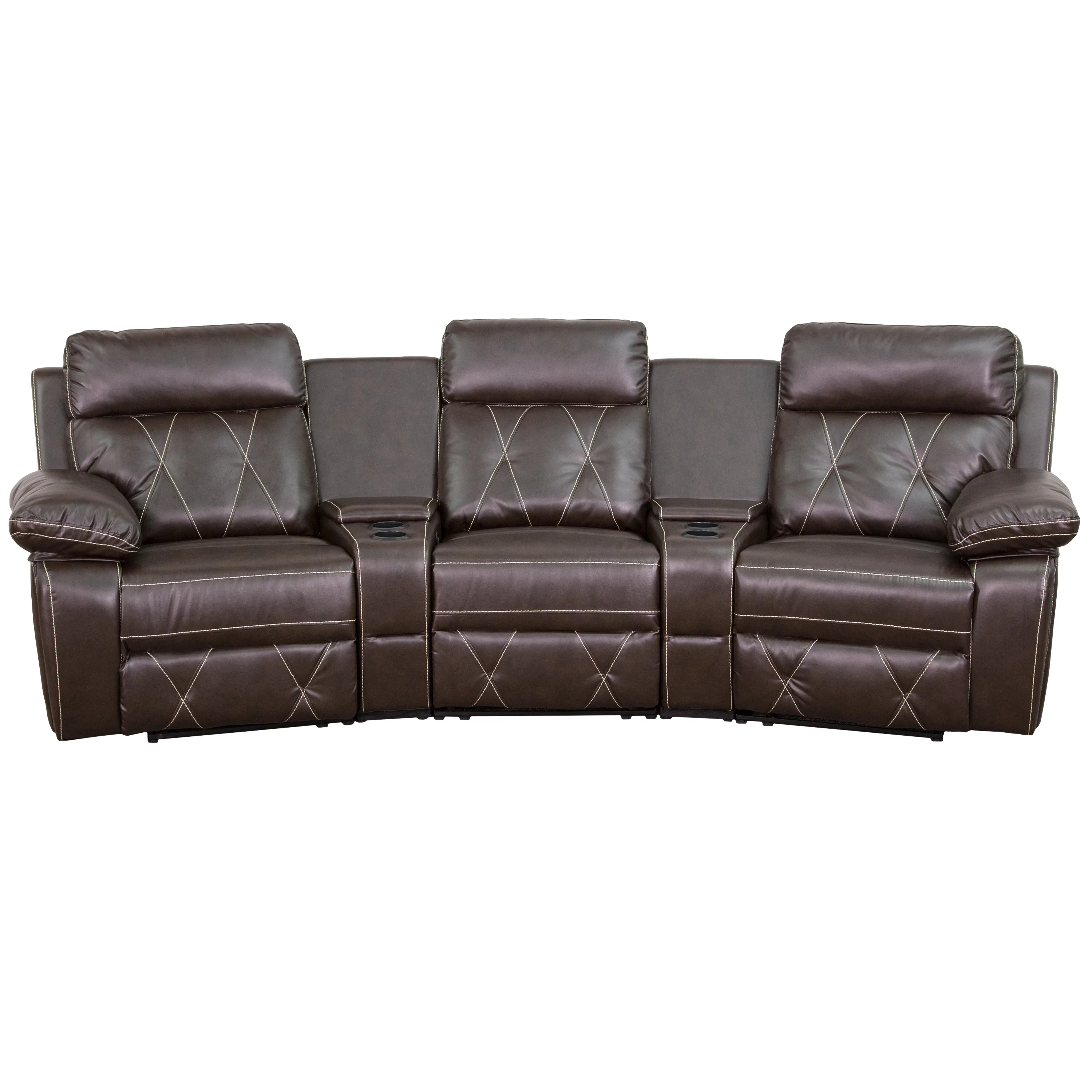 Flash Furniture Reel Comfort Series 3-Seat Reclining Brown LeatherSoft Theater Seating Unit with Curved Cup Holders