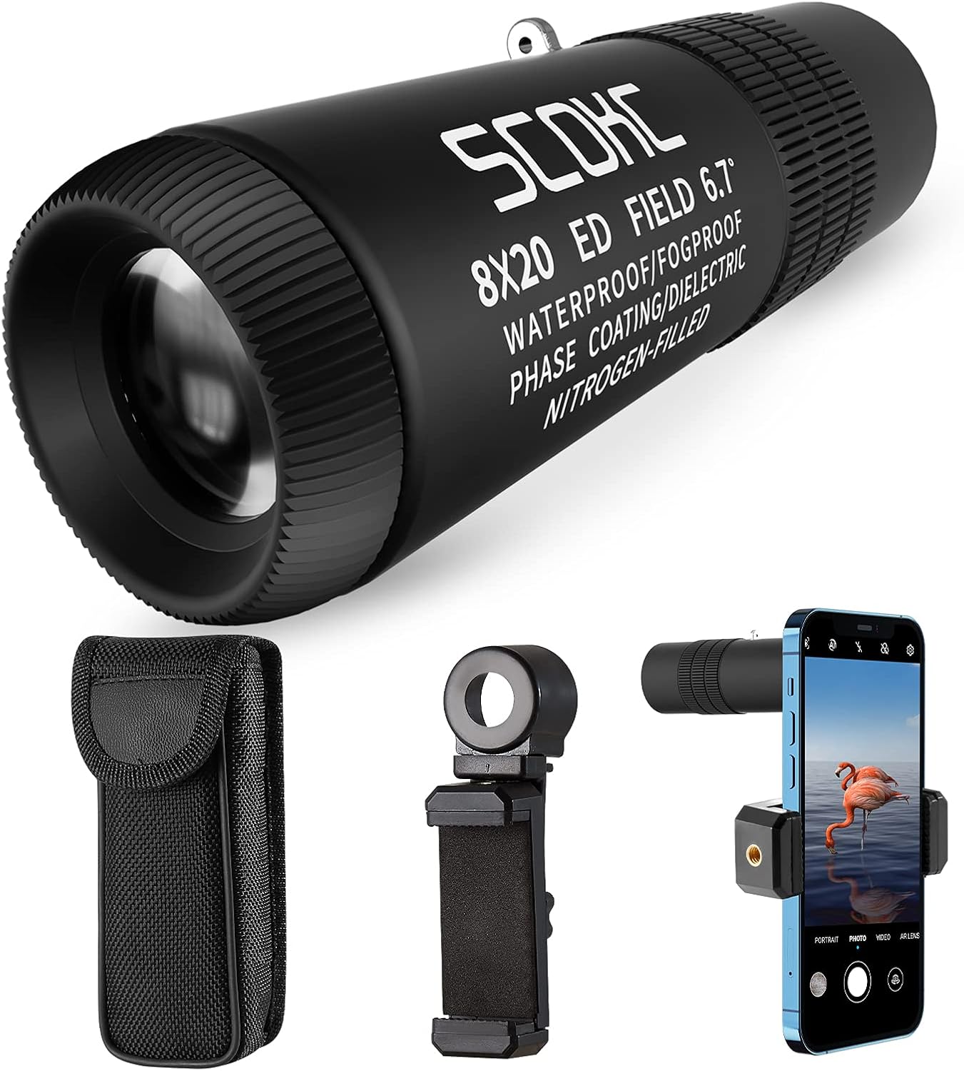 SCOKC Monocular 8x20 ED Telescope Eyepiece Flat Field Bak4 Prisms Waterproof Compact Telescope for Birdwatching Hunting Camping Travelling (Black)