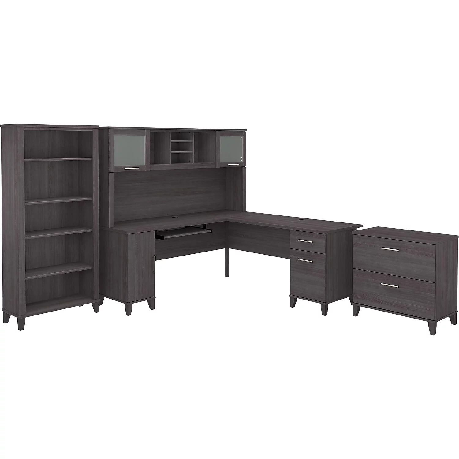 Somerset 72W L Shaped Desk Set with Storage in Storm Gray - Engineered Wood