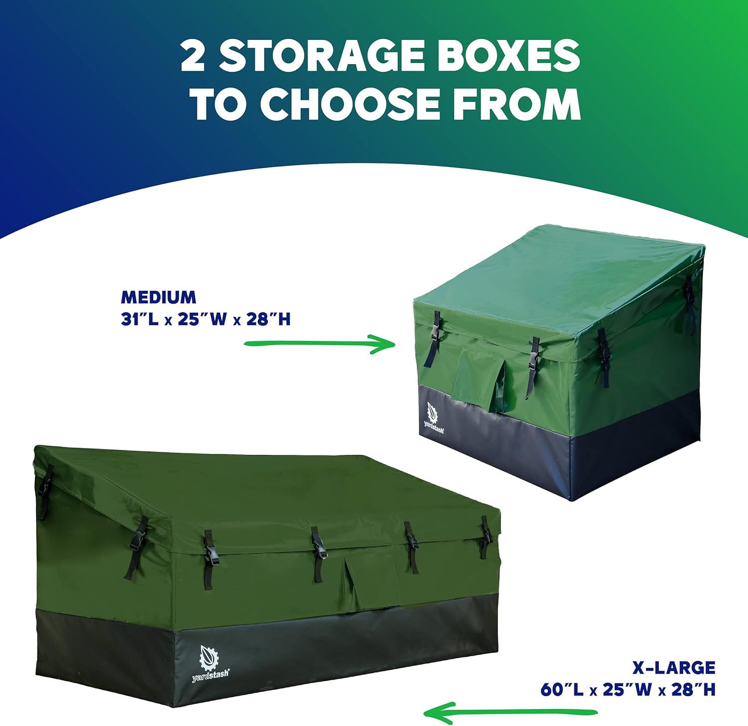 YardStash Outdoor Storage Box (Waterproof) - Heavy Duty, Portable, All Weather Tarpaulin Deck Box - Protects from Rain, Wind, Sun & Snow - Perfect for the Boat, Yard, Patio, or Camping – XL Green