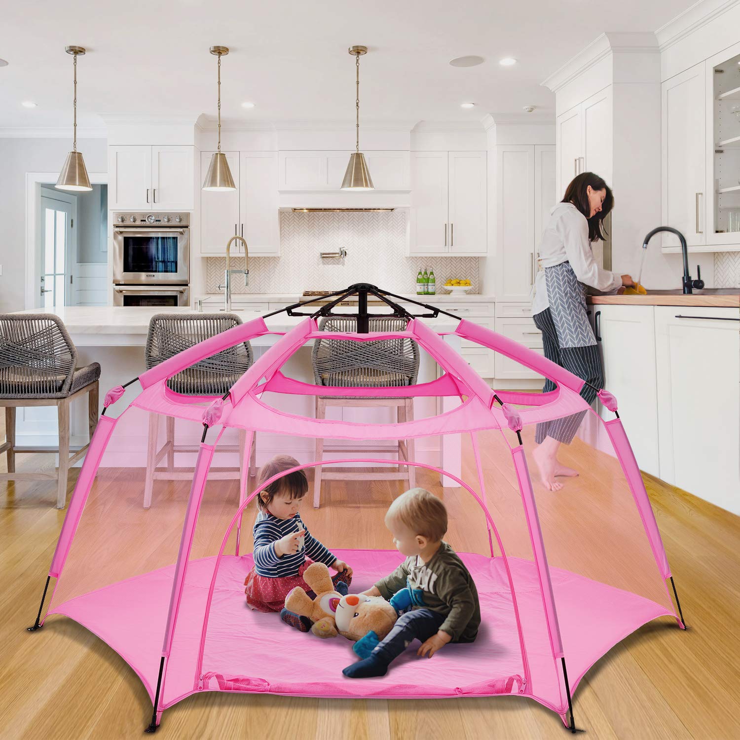 Alvantor Playpen Play Yard Space Canopy Fence Pin 6 Panel Pop Up Foldable and Portable Lightweight Safe Indoor Outdoor Infants Babies Toddlers Kids Pets 7��x7��x44�� Navy Patent