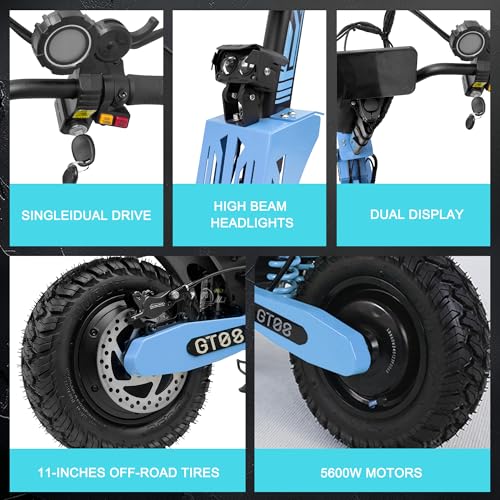 DOF 60V 27AH Electric Scooter for Adults, 5600W Dual Motor Commuter with 50MPH Speed & 40 Miles Range, Dual Brake System, Shock Absorption, 11" Vacuum Off-Road Tires, Folding E-Scooter Detachable Seat