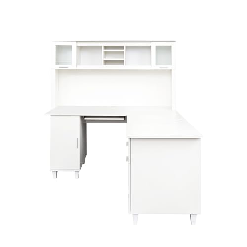 Modern Desk with Storage 2-Tier Open Shelves 1 Drawers and 1 Cabinet, Home Office Computer Desk with Hutch for Office Home Study Bedroom, White