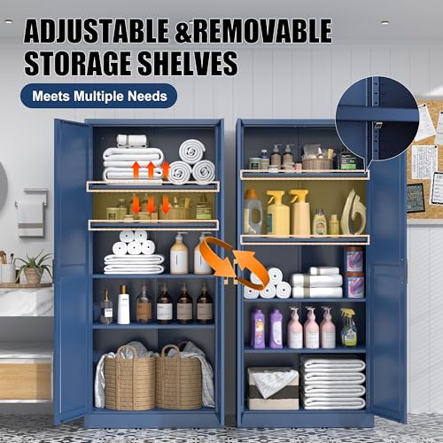 71" Tall Metal Storage Cabinet, Kitchen Pantry Storage Cabinets with Doors and 4 Shelves, White Pantry Cabinet, Utility Kitchen Cupboard, Large Steel Cabinets for Dining Room, Office, Living Room