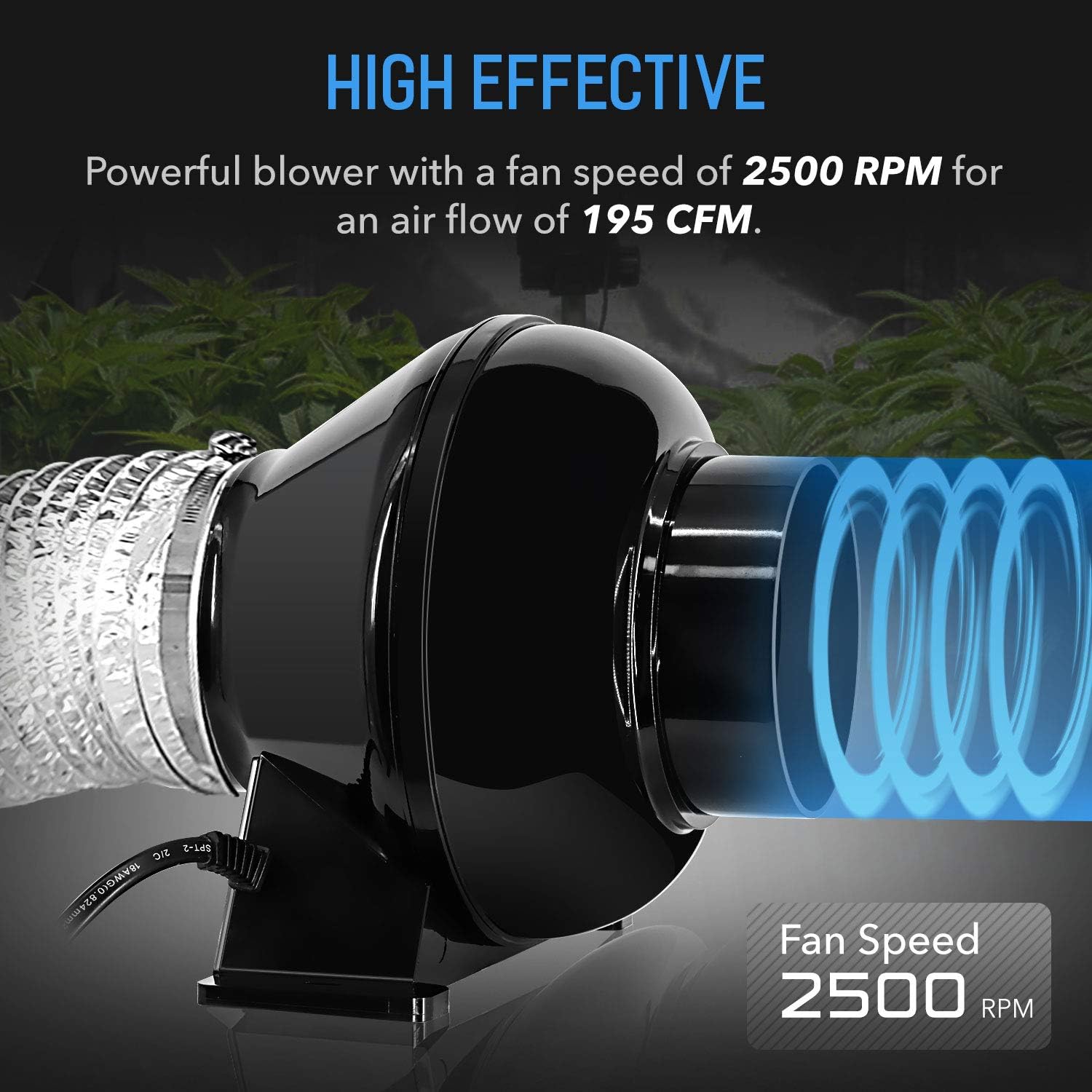 iPower 4 Inch 195 CFM Inline Fan Circulation Vent Blower, Air Carbon Filter and 8 Feet Flexible Ducting for Grow Tent Ventilation, Exhaust, 4 Fan & Filter, HVAC Heating Cooling