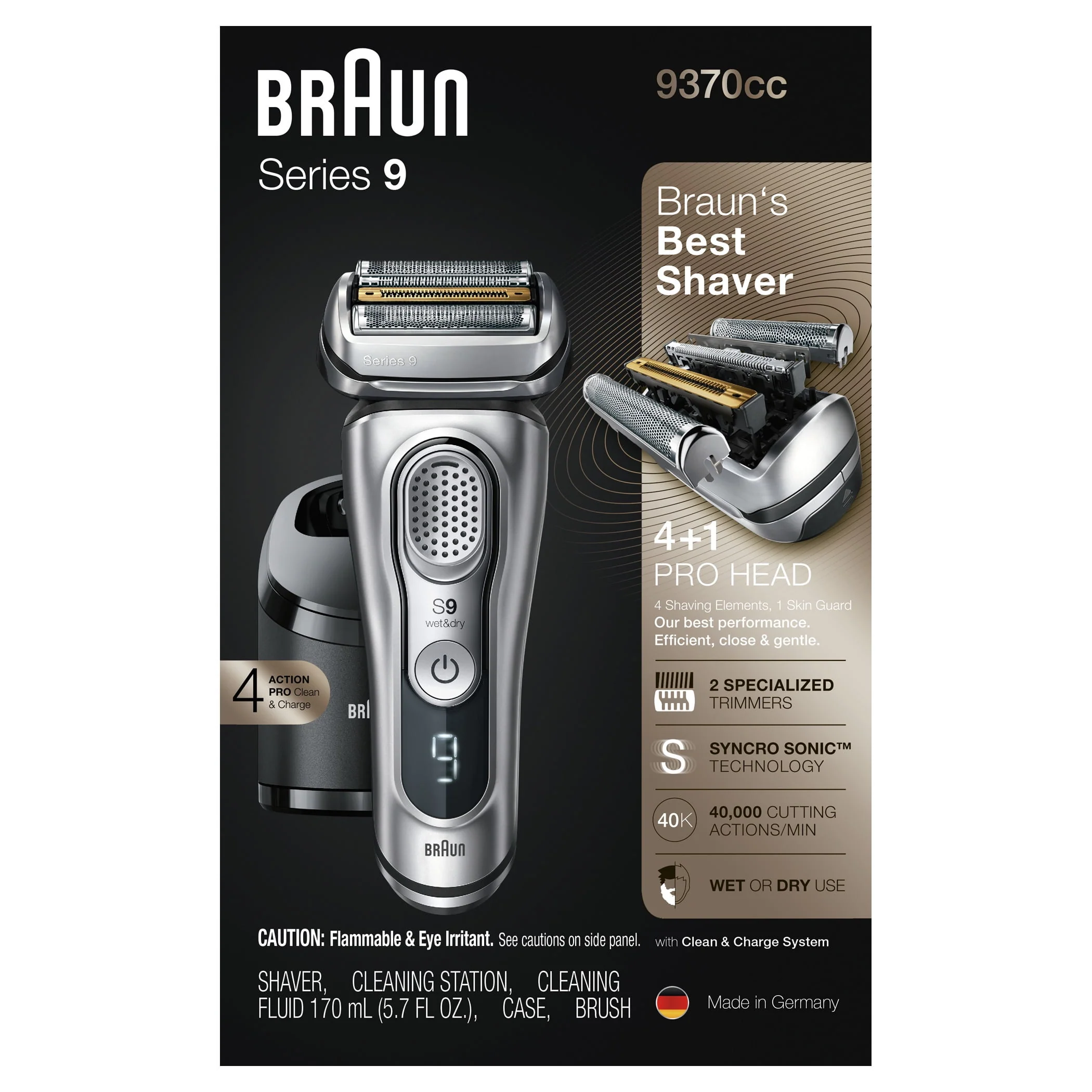Braun Series 9 9370cc Rechargeable Wet Dry Men's Electric Shaver with Clean Station