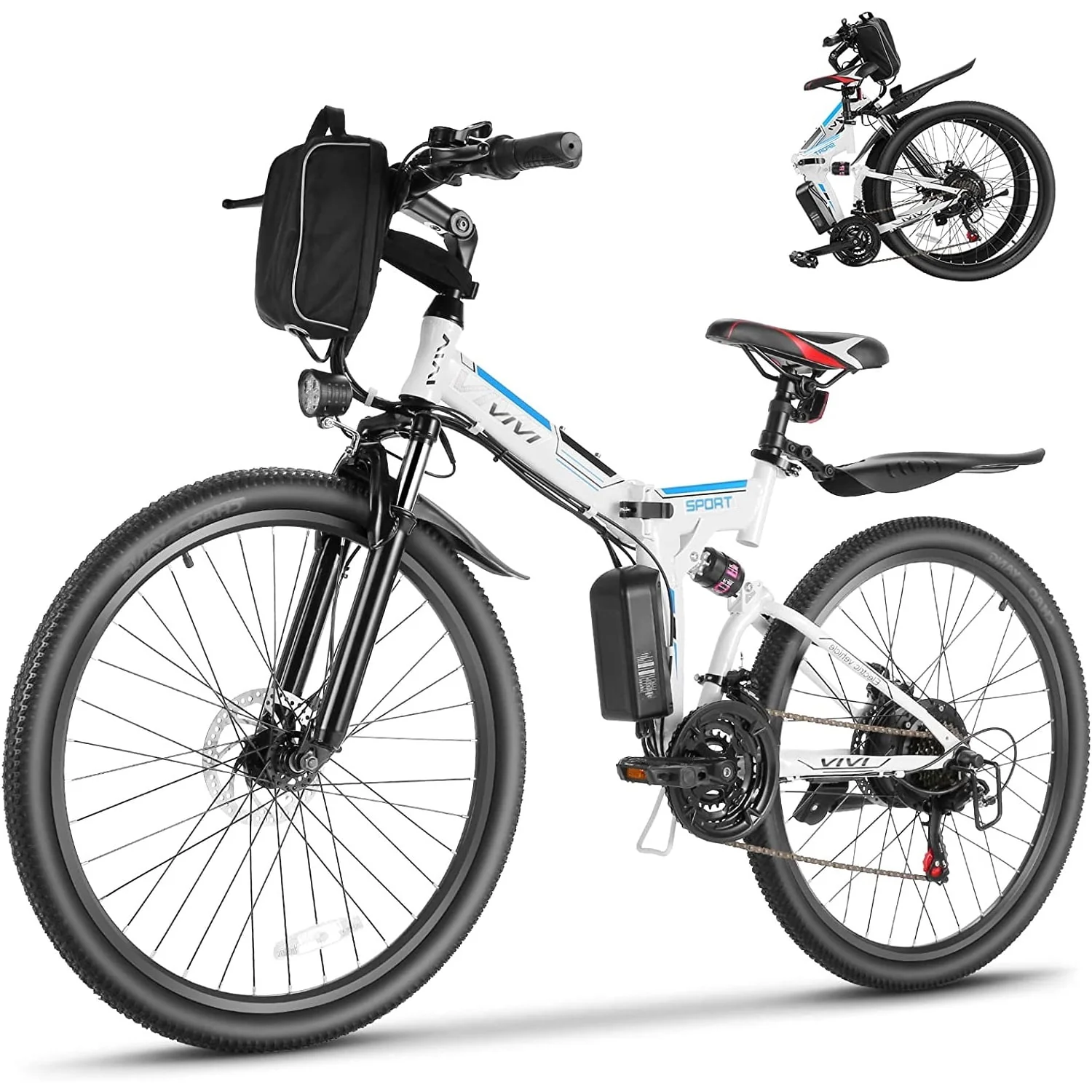 Vivi Electric Bike for Adults 26 Folding Electric Bike 500W Electric Mountain Bike 20MPH Full Suspension Electric Bike with Cruise Control Up to 50 Miles