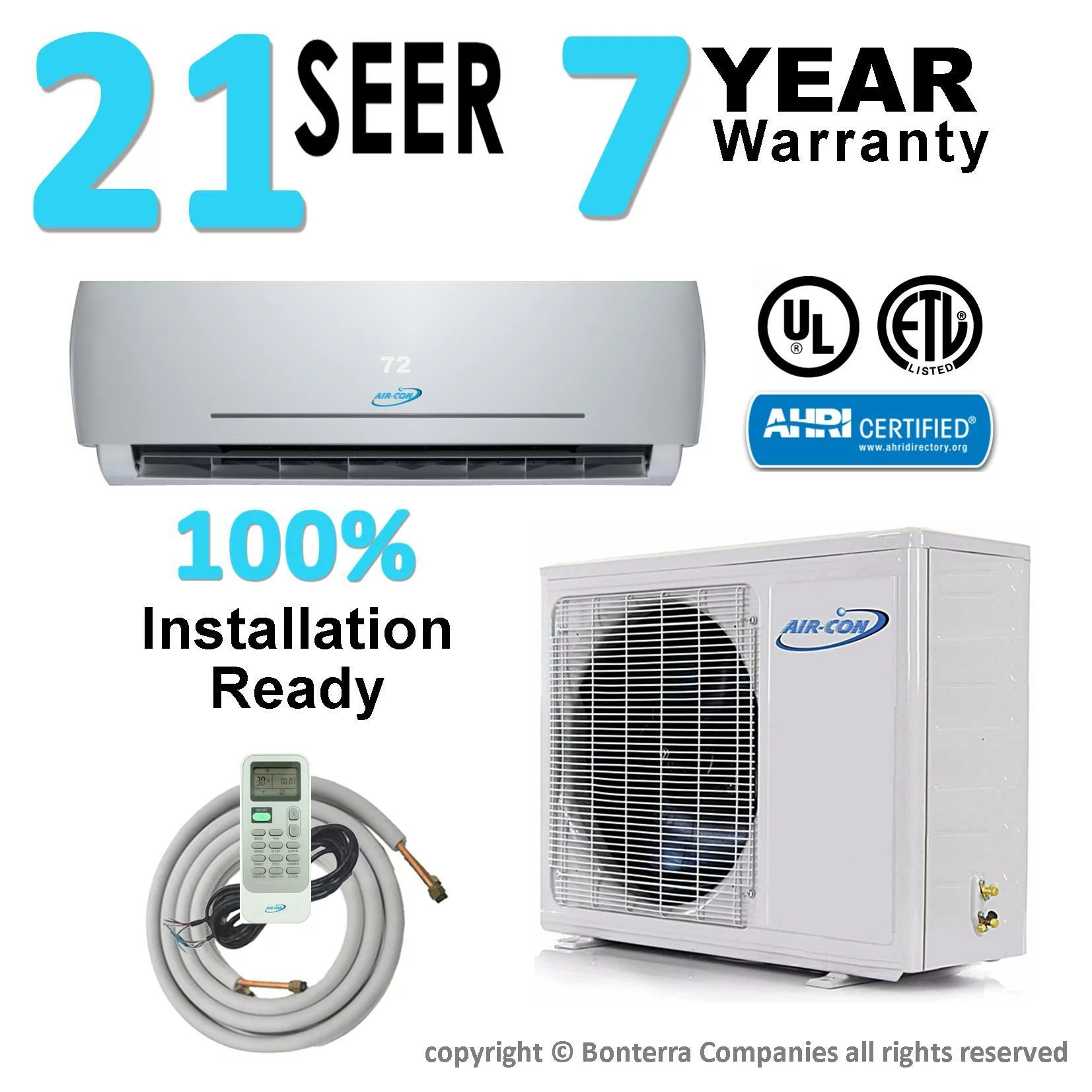 24000 BTU Ductless Air Conditioner Mini Split AC/Heating System 2 Ton Pre-Charged Inverter Heat Pump 21 SEER USA Parts & Support