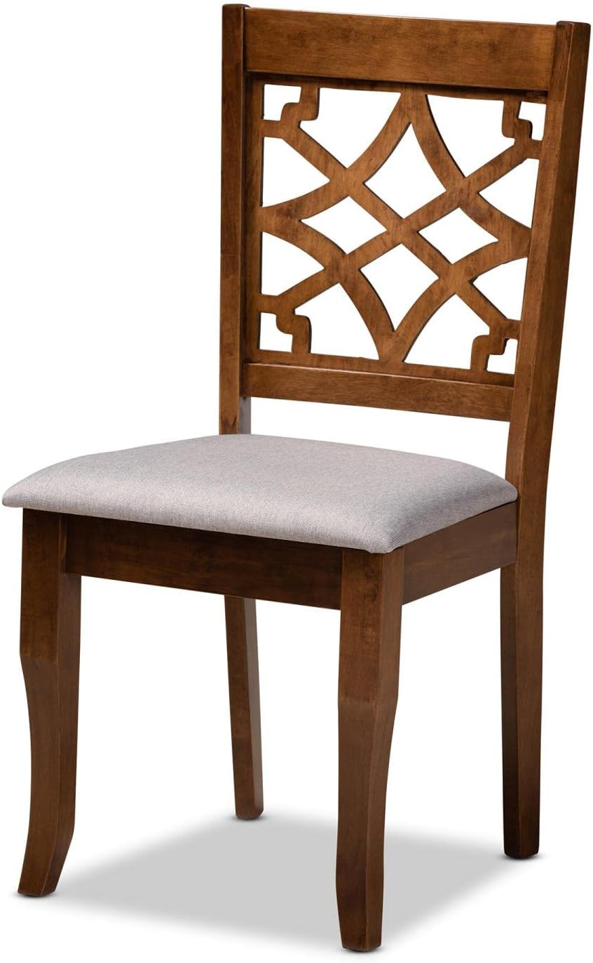 Baxton Studio Mael Modern and Contemporary Grey Fabric Upholstered Walnut Brown Finished Wood 4-Piece Dining Chair Set