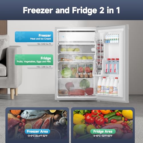 4.3 Cu.Ft Mini Fridge with Freezer, Single Door Mini Refrigerator w/7 Settings Temperature Adjustable and 3 Removeble Shelves, Compact Fridge for Apartment, Bedroom, Office, Dorm, Black