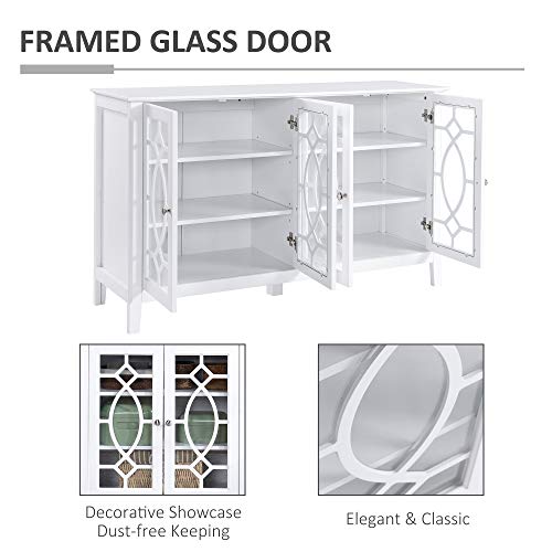 HOMCOM Sideboard Buffet Cabinet, Kitchen Storage Cabinet, Glass Door Accent Cabinet with Adjustable Shelves, White