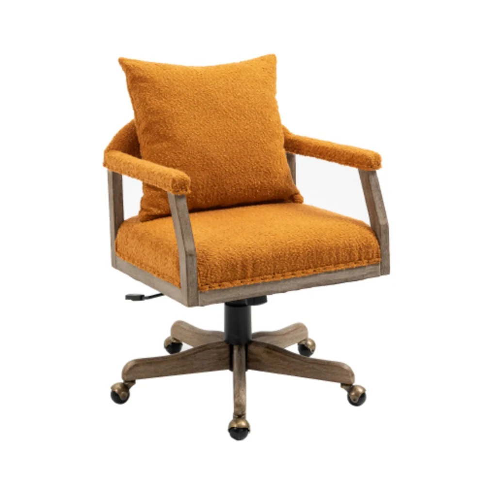 COOLMORE Computer Chair Office Chair Adjustable Swivel Chair Fabric Seat Home Study Chair Orange + Boucle