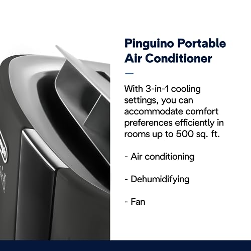 De'Longhi Pinguino Portable Air Conditioner - For Rooms Up to 500 sq. ft. - Cooling, Dehumidifying & Fan Modes - Easy to Use - Washable Filter Included